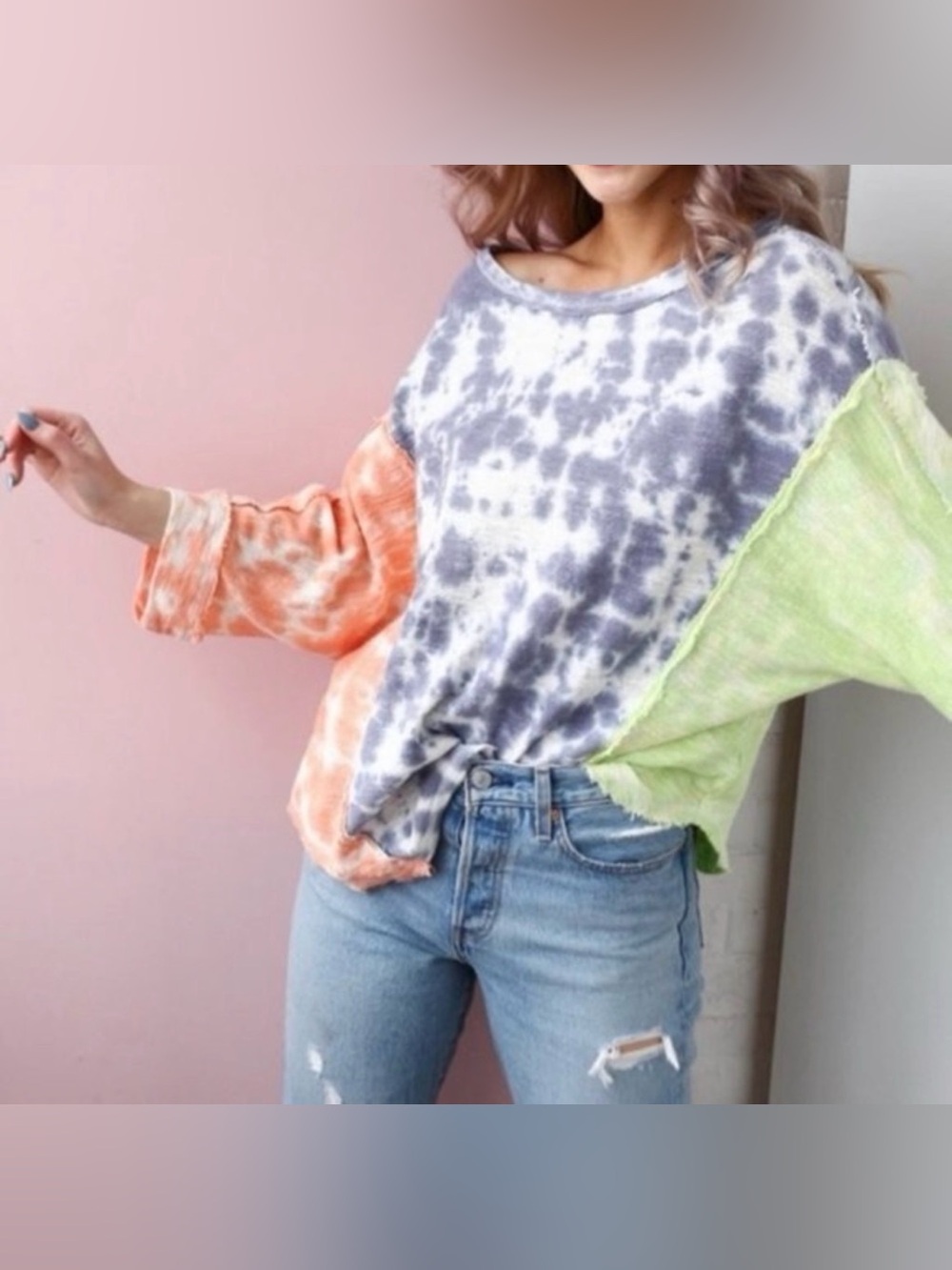 FREE PEOPLE Bright Combo CHASING THE SUN Tie Dye Oversize NWT Pullover Top XS